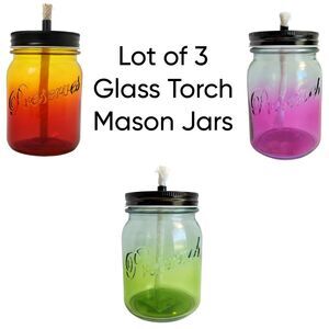 Lot of 3 Preserves Glass Mason Canning Jar Tabletop Oil Patio Torch Lantern NEW